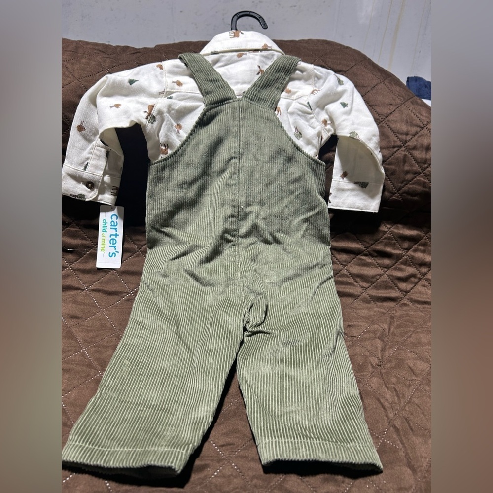 ❤️NWT-Carter's Olive Green Corduroy Overalls size boys 6-9months - Picture 4 of 4